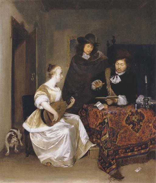 Gerhard ter Borch A Woman playing a Theorbo to two Men France oil painting art